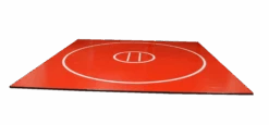 AK Athletic Equipment 14' X 14' X 1 3/8" Roll Up Wrestling Mat -Exercise Mat 12 12 red with white circles and starting lines f09ffff1 ec1c 4397 a338 d34ac9e85247