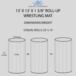 AK Athletic Equipment 13' X 13' X 1 3/8" Roll-Up Wrestling Mat -Exercise Mat 13x13WRESTLINGMATDIMENSIONSINFOGRAPHIC