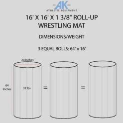 AK Athletic Equipment 16' X 16' X 1 3/8" Roll-Up Wrestling Mat -Exercise Mat 16x16WRESTLINGMATDIMENSIONSINFOGRAPHIC