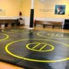 AK Athletic Equipment 20' X 20' X 1 3/8" Roll-Up Wrestling Mat With Four Practice Circles -Exercise Mat 20 x20 blackmatwithpracticecircles