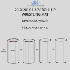 AK Athletic Equipment 20' X 20' X 1 3/8" Roll-Up Wrestling Mat -Exercise Mat 20x20WRESTLINGMATDIMENSIONSINFOGRAPHIC