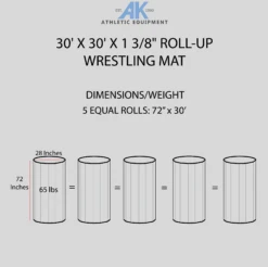 AK Athletic Equipment 30' X 30' X 1 3/8" Roll-Up Wrestling Mat -Exercise Mat 30x30WRESTLINGMATDIMENSIONSINFOGRAPHIC