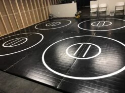 AK Athletic Equipment Black And Red 8 Section 20' X 20' X 1 3/8" Roll-Up Wrestling Mat With Four Practice Circles -Exercise Mat 4 10 x10 wrestlingmats