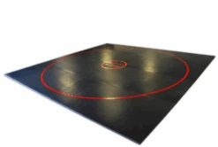 AK Athletic Equipment 15' X 15' X 1 3/8" Roll-Up Wrestling Mat -Exercise Mat black with red starting lines 14 x 14