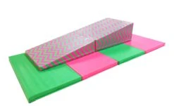 AK Athletic Equipment 4' X 8' X 2" Pink And Green Gymnastics Folding Mat And Pink Green Chevron Incline Combo