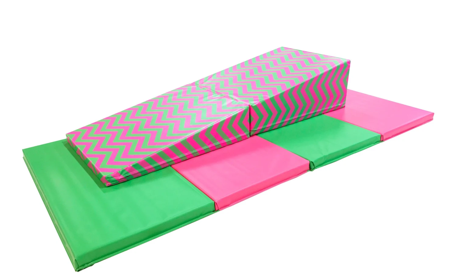 AK Athletic Equipment 4' X 8' X 2" Pink And Green Gymnastics Folding Mat And Pink Green Chevron Incline Combo 3 AK Athletic Equipment 4' X 8' X 2" Pink And Green Gymnastics Folding Mat And Pink Green Chevron Incline Combo
