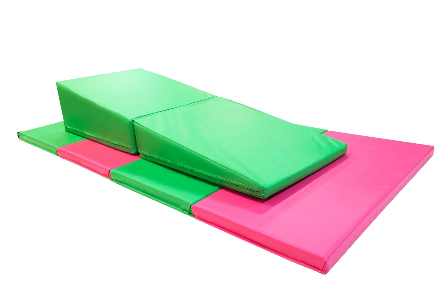 AK Athletic Equipment 4' X 8' X 2" Pink Green Gymnastics Folding Mat And Green Incline Combo 3 AK Athletic Equipment 4' X 8' X 2" Pink Green Gymnastics Folding Mat And Green Incline Combo